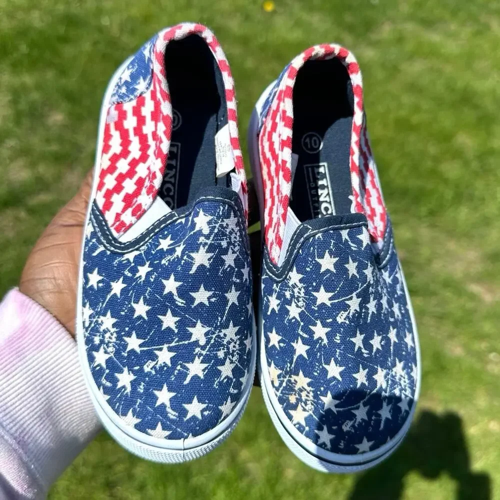 Lincoln Outfitters Toddler Boy Canvas Slip‎ On Shoes Size 10 Red Blue And White